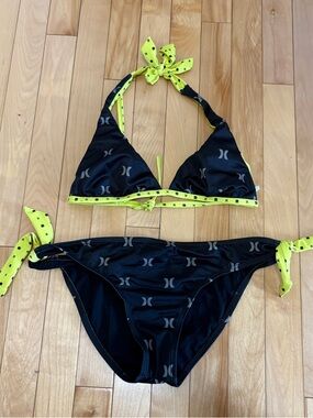 Hurley Y2K Black Neon Yellow Bikini Size L *Please read full description*